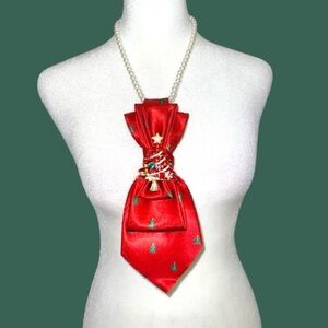 “Dainty Dapper”Festive Red Christmas Tree Tie Necklace